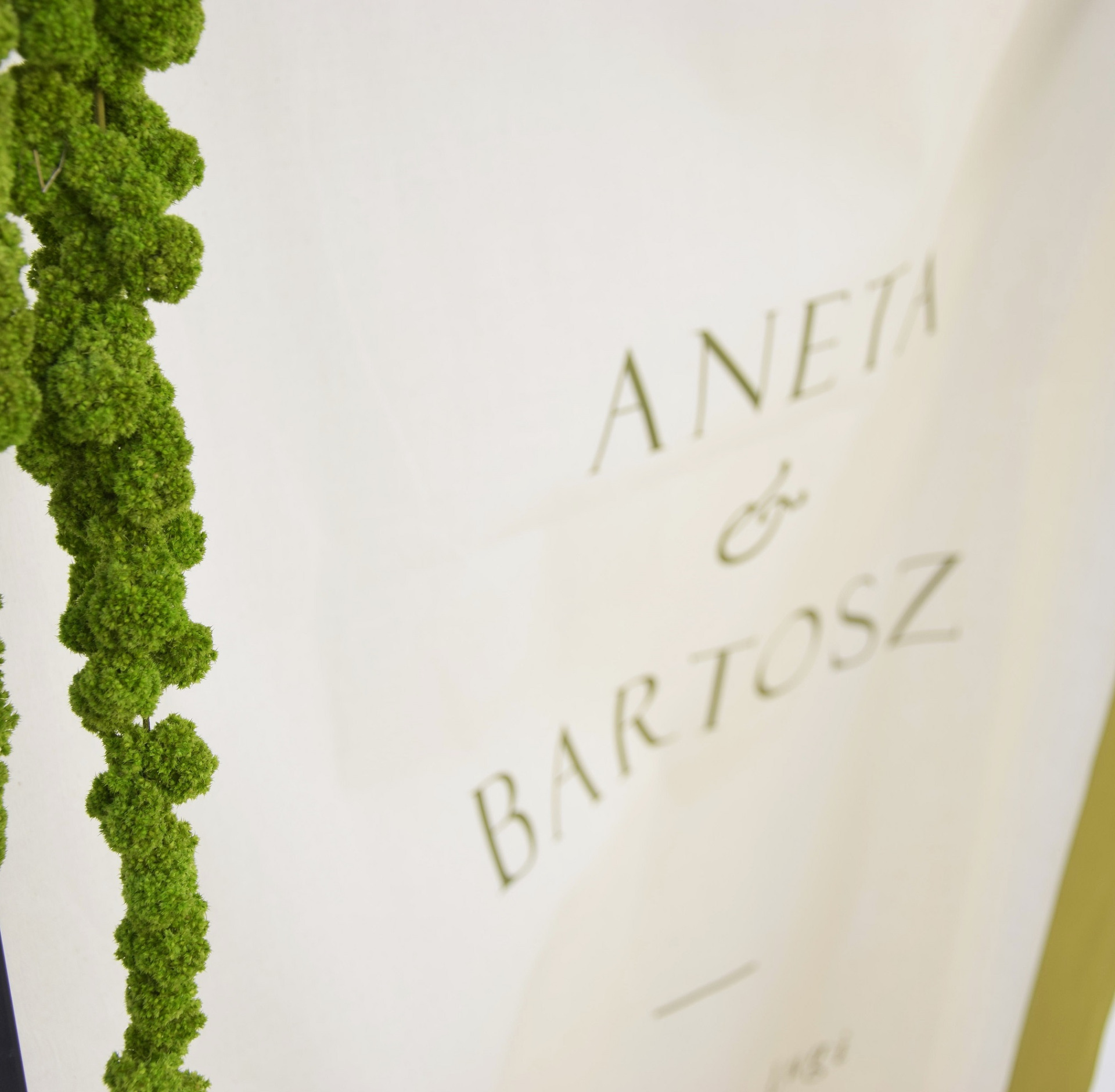 Tablica powitalna, na tkaninie PISTACJOWE WZGÓRZE ,,Cisza Wzgórza''