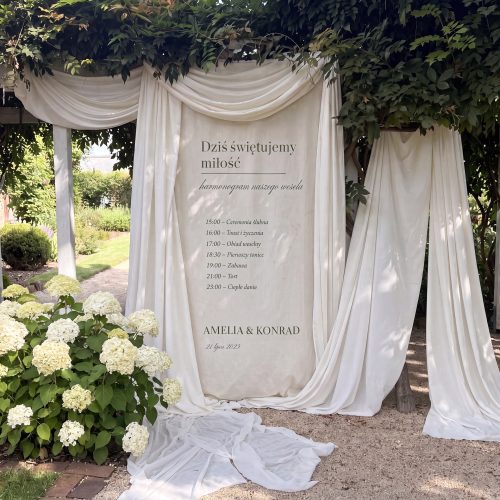 Harmonogram ślubu i wesela na tkaninie 220 × 80 cm